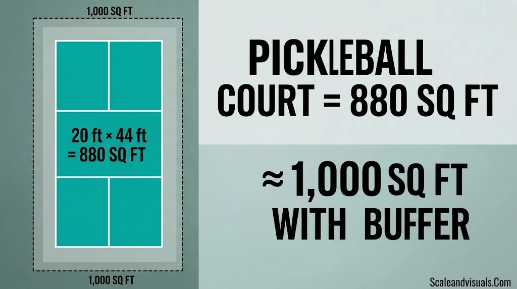 880 square feet pickleball court