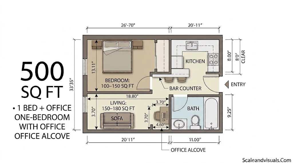 One-bedroom with an office alcove